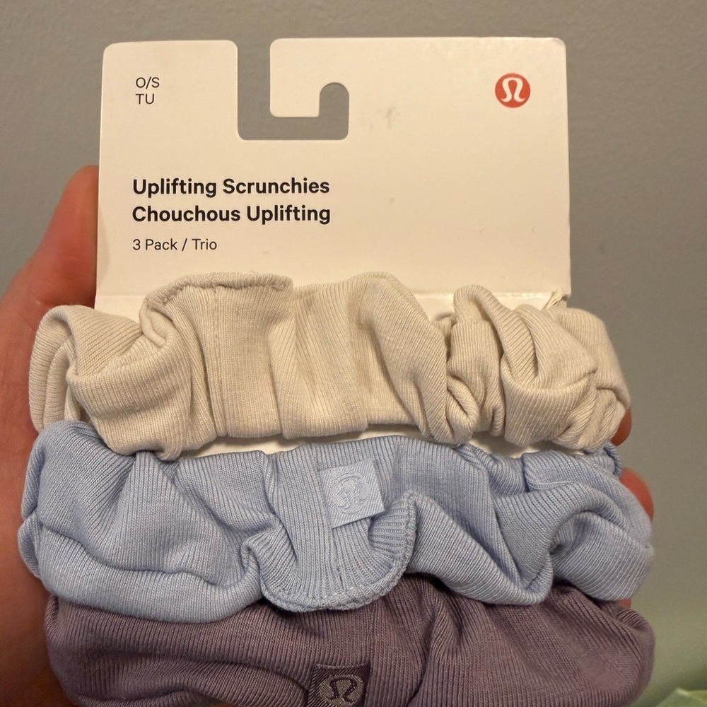 lululemon Uplifting Scrunchies in Cream, Blue, and Purple